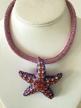 NWT BETSEY JOHNSON Mermaid Jewels Starfish Cord NECKLACE Crystals
